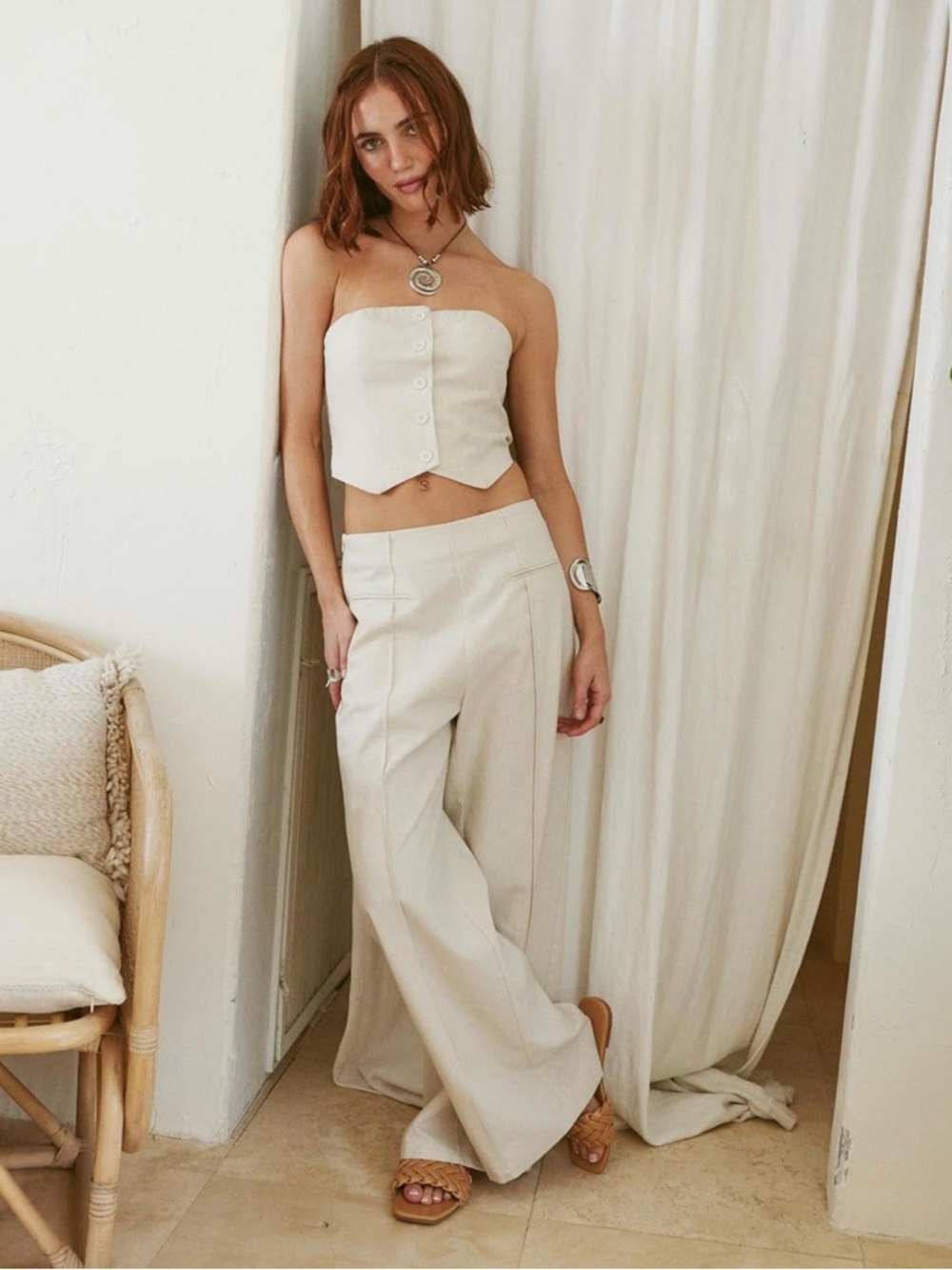 Cider Cream Wide Leg Linen-Blend Pants Size XL